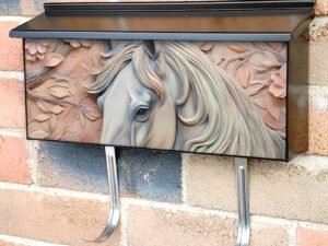 Pretty Grey Horse Townhouse Mailbox Cover