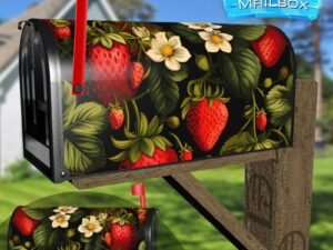 Strawberries and Flowers Decorative Rural Farm Mailbox Cover