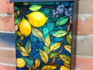 Stained Glass Lemon Design Colonial Mailbox Cover