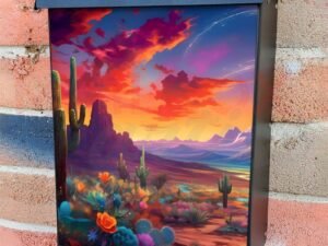 Sunset in the Desert with Cactuses Colonial Mailbox Cover