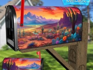 Sunset in the Desert with Cactuses Decorative Rural Farm Mailbox Cover
