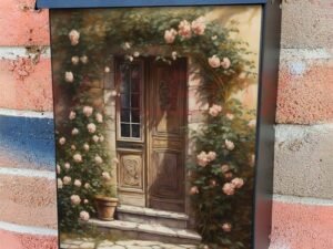 Beautiful Door with Roses Colonial Mailbox Cover