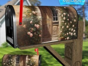 Beautiful Door with Roses Decorative Rural Farm Mailbox Cover