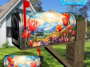Stained Glass Tulip Field Design Decorative Rural Farm Mailbox Cover