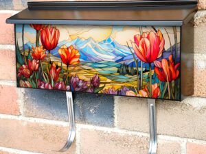 Stained Glass Tulip Field Design Townhouse Mailbox Cover
