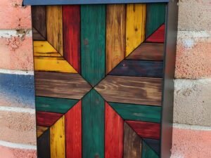 Colorful Wood Quilt Design Colonial Mailbox Cover