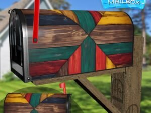 Colorful Wood Quilt Design Decorative Rural Farm Mailbox Cover