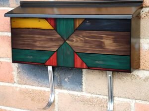 Colorful Wood Quilt Design Townhouse Mailbox Cover