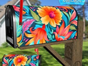 Colorful Folk Flowers Decorative Rural Farm Mailbox Cover