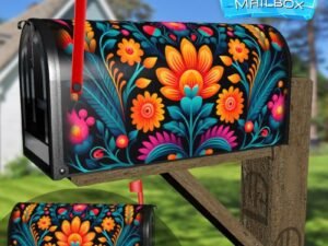 Mexican Folk Flower Design #3 Decorative Rural Farm Mailbox Cover