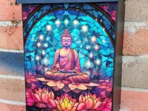 Stained Glass Buddha Design Colonial Mailbox Cover