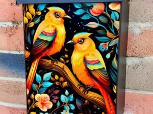 Colorful Folk Birds Design Colonial Mailbox Cover