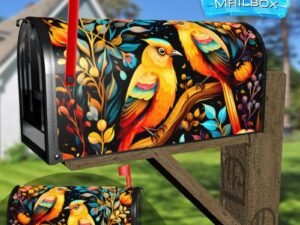 Colorful Folk Birds Design Decorative Rural Farm Mailbox Cover