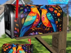 Colorful Folk Birds Design #2 Decorative Rural Farm Mailbox Cover