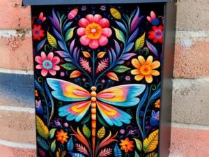 Colorful Folk Butterfly Design Colonial Mailbox Cover