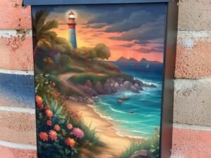 Summer Evening Lighthouse Colonial Mailbox Cover