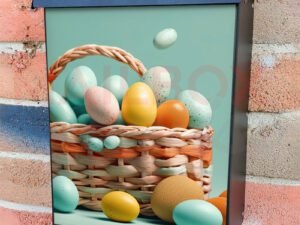 The Easter Basket With Colorful Eggs And A Few Candy Colonial Mailbox Cover