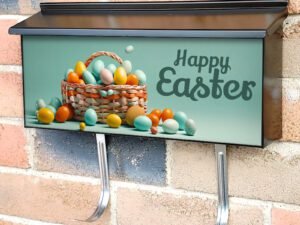 The Easter Basket With Colorful Eggs And A Few Candy Townhouse Mailbox Cover
