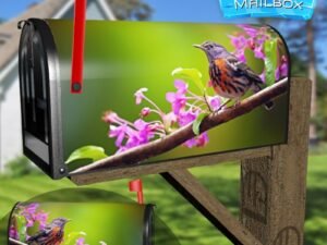 Robin Bird In Spring Season On A Tree Branch Decorative Rural Farm Mailbox Cover