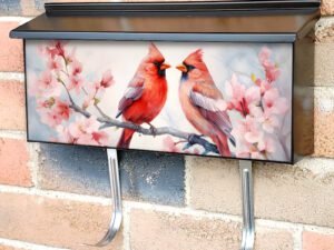 Pair Of Red Birds Northern Cardinals In Spring Nature Townhouse Mailbox Cover