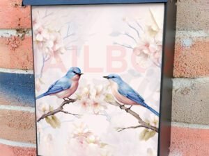 Pair Of Blue Birds In Spring Nature Pastel Color Style Colonial Mailbox Cover