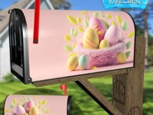 Illustration Of Easter Day With Eggs Nest Decorative Rural Farm Mailbox Cover