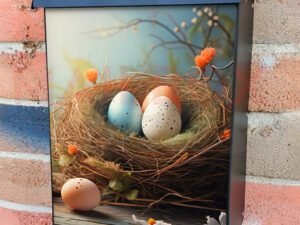 Easter Day Nest with Colorful Eggs and White Flowers Colonial Mailbox Cover