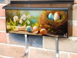 Easter Day Nest with Colorful Eggs and White Flowers Townhouse Mailbox Cover