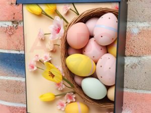 Easter Eggs Baskets with Colorful Eggs and Tulips Colonial Mailbox Cover