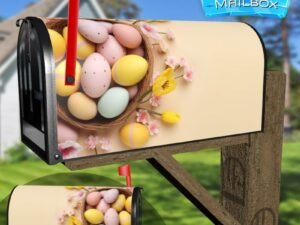 Easter Eggs Baskets with Colorful Eggs and Tulips Decorative Rural Farm Mailbox Cover