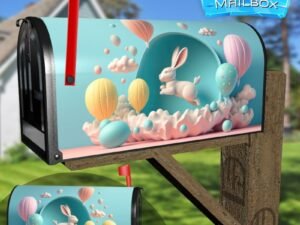 Easter Day Eggs And Bunny in Pastel Colors Decorative Rural Farm Mailbox Cover