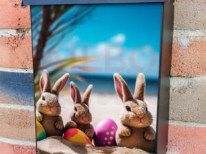 Easter Bunnies And Colorful Easter Eggs On A Sand Beach 2 Colonial Mailbox Cover
