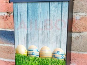 Colorful Easter Eggs with Wooden Wall in the Garden 2 Colonial Mailbox Cover