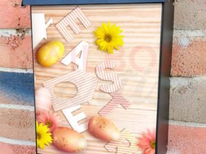 Easter Cut Out Letters With Colorful Easter Eggs On Wood Colonial Mailbox Cover