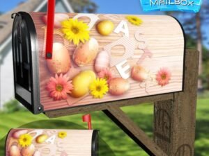 Easter Cut Out Letters With Colorful Easter Eggs On Wood Decorative Rural Farm Mailbox Cover