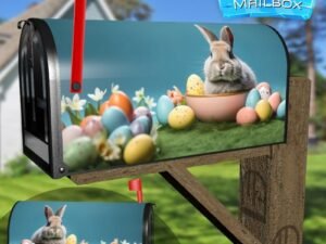 Cute Rabbit With Fancy Easter Eggs On Grass Decorative Rural Farm Mailbox Cover