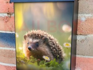 Baby Hedgehog In Spring Green Grass With Flowers Colonial Mailbox Cover