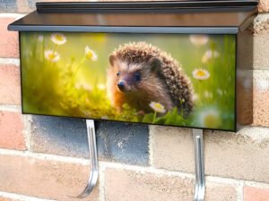 Baby Hedgehog In Spring Green Grass With Flowers Townhouse Mailbox Cover