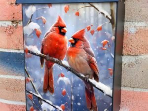 Watercolor Impressionist Painting Of Cardinals Depicting 2 Colonial Mailbox Cover