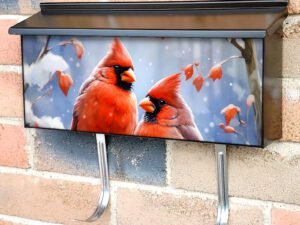 Watercolor Impressionist Painting Of Cardinals Depicting 2 Townhouse Mailbox Cover