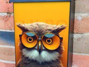 Vivid Orange Background With Owl Colonial Mailbox Cover