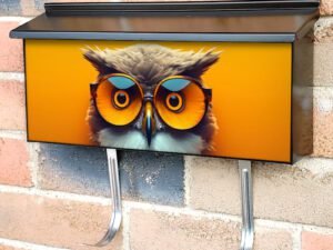 Vivid Orange Background With Owl Townhouse Mailbox Cover