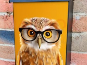 Vivid Orange-ish Background With Owl Colonial Mailbox Cover