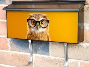 Vivid Orange-ish Background With Owl Townhouse Mailbox Cover