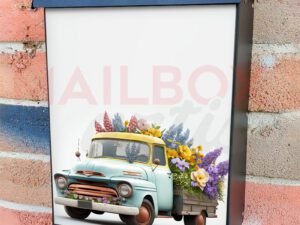 Blue and Yellow Vintage Truck With Flowers 3D Colonial Mailbox Cover