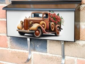 Brown Vintage Truck With Flowers 3D Townhouse Mailbox Cover