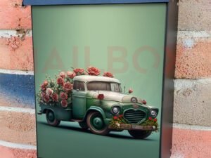 Blue and Green Vintage Truck With Flowers 3D Colonial Mailbox Cover