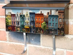 Vibrant City Skyline Modern Buildings Colorful Row Houses Townhouse Mailbox Cover
