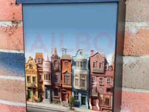 Vibrant City Skyline Historic Buildings Modern Row Houses Colonial Mailbox Cover