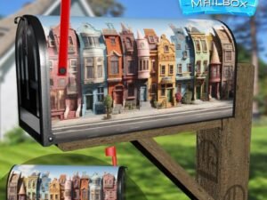 Vibrant City Skyline Historic Buildings Modern Row Houses Decorative Rural Farm Mailbox Cover
